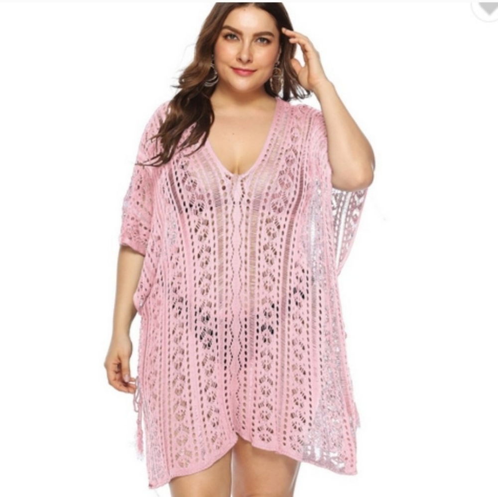 Hollow out v-neck loose beach dress